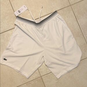 Lacoste White Mesh Shorts with Black Trim